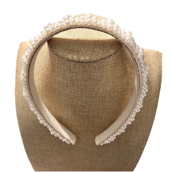 Pearl headband faux pearls beaded with inside ribbon very comfortable New - Picture 3 of 15